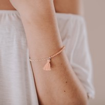 Image de Mondstein peach 3mm mit Quaste Armband, Vergoldet