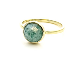Vedere dettagli per Amazzonite sfaccettata. Anello con cabochon 10 mm, argento 925 placcato oro Immagine di Amazzonite sfaccettata. Anello con cabochon 10 mm, argento 925 placcato oro