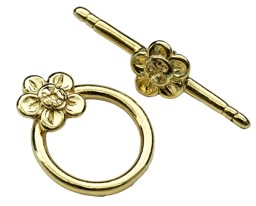Zeige Details für Verschluss Toggle 15mm mit Blume, Silber vergoldet Bild von Verschluss Toggle 15mm mit Blume, Silber vergoldet