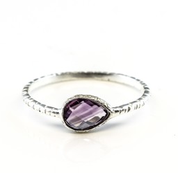 Image de Amethyst fac. Tropfen 6x8mm Ring, gehämmert, Silber 925