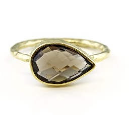 Zeige Details für Rauchquarz fac. Tropfen 9x12mm Ring, gehämmert, Silber 925 vergoldet Bild von Rauchquarz fac. Tropfen 9x12mm Ring, gehämmert, Silber 925 vergoldet