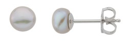 Immagine di Perlen Ohrstecker "Rund"  6.5mm rhodiniert, graue Perle 