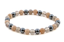 Vedere dettagli per Bracciale di Pietra di luna, Pirite e Agata grigia, perline tonde da 6 mm   Immagine di Bracciale di Pietra di luna, Pirite e Agata grigia, perline tonde da 6 mm