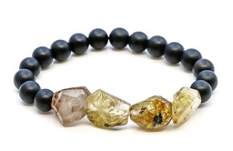 Bild von Onyx Kugeln  8mm Kugeln matt mit Rutilquarz fac. Nugget Armband