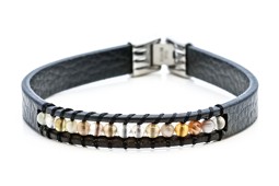 Zeige Details für Leder Armband mit Botswana Achat Kugeln 3mm, Edelstahl Armband Bild von Leder Armband mit Botswana Achat Kugeln 3mm, Edelstahl Armband