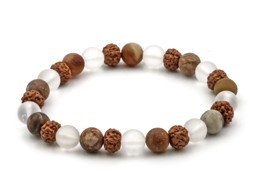 Zeige Details für Bergkristall & Rudraksha & Versteinertes Holz Kugeln  8mm Armband (matt) Bild von Bergkristall & Rudraksha & Versteinertes Holz Kugeln  8mm Armband (matt)