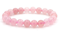 Vedere dettagli per Perline tonde di quarzo rosa 8 mm bracciale standard Immagine di Perline tonde di quarzo rosa 8 mm bracciale standard