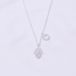 Vedere dettagli per Mano di Fatima con collana di CZ 45m, argento 925 Immagine di Mano di Fatima con collana di CZ 45m, argento 925