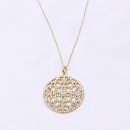 Vedere dettagli per Ciondolo in argento cesellato con CZ 28 mm con catena 40+5 cm, argento 925 placcato oro Immagine di Ciondolo in argento cesellato con CZ 28 mm con catena 40+5 cm, argento 925 placcato oro