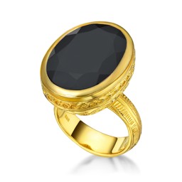 Vedere dettagli per Anello in Onice cesellato, argento 925 placcato oro Immagine di Anello in Onice cesellato, argento 925 placcato oro