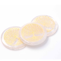 Vedere dettagli per Tondo in cristallo di rocca 50x6 mm "Albero della vita" con incisione color oro Immagine di Tondo in cristallo di rocca 50x6 mm "Albero della vita" con incisione color oro