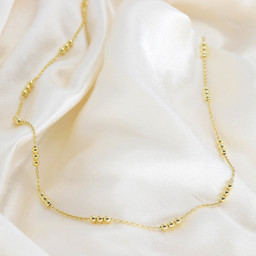 Vedere dettagli per Collana in argento con perline tonde da 3x2,9 mm, argento 925 placcato oro Immagine di Collana in argento con perline tonde da 3x2,9 mm, argento 925 placcato oro