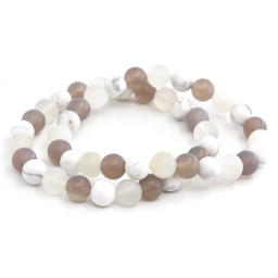Zeige Details für Achat & Magnesit & Mondstein weiss Kugeln  8mm Armband, matt Bild von Achat & Magnesit & Mondstein weiss Kugeln  8mm Armband, matt