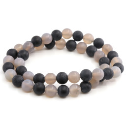 Zeige Details für Achat & Turmalin Schörl  8mm Kugeln Armband, matt Bild von Achat & Turmalin Schörl  8mm Kugeln Armband, matt