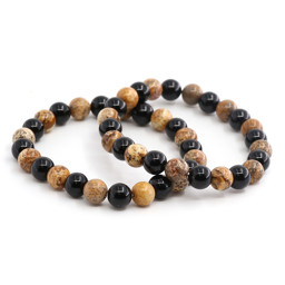 Zeige Details für Landschaftsjaspis & Onyx 8mm Kugeln Armband (one-one) Bild von Landschaftsjaspis & Onyx 8mm Kugeln Armband (one-one)