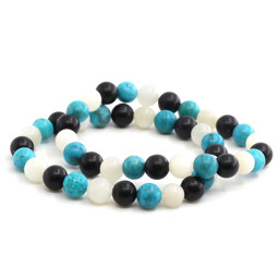 Zeige Details für Onyx & Mondstein weiss & Türkis(natur) Kugeln 8mm Armband  Bild von Onyx & Mondstein weiss & Türkis(natur) Kugeln 8mm Armband