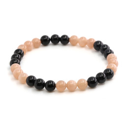 Zeige Details für Mondstein peach & Turmalin Schörl Kugeln  6mm Armband (3x3 Kugeln) Bild von Mondstein peach & Turmalin Schörl Kugeln  6mm Armband (3x3 Kugeln)