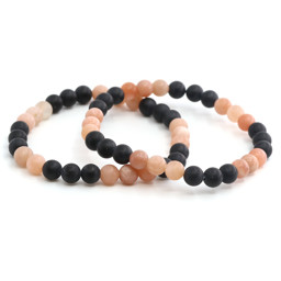 Zeige Details für Mondstein peach & Turmalin Schörl Kugeln  6mm Armband, matt (3x3 Kugeln) Bild von Mondstein peach & Turmalin Schörl Kugeln  6mm Armband, matt (3x3 Kugeln)