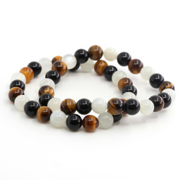 Zeige Details für Onyx & Tigerauge & Mondstein weiss Kugeln  8mm Armband Bild von Onyx & Tigerauge & Mondstein weiss Kugeln  8mm Armband