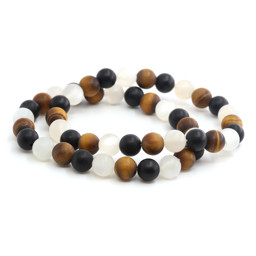 Zeige Details für Onyx & Tigerauge & Mondstein weiss Kugeln  8mm Armband, matt Bild von Onyx & Tigerauge & Mondstein weiss Kugeln  8mm Armband, matt