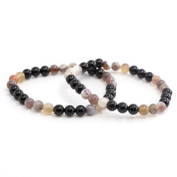 Zeige Details für Turmalin (Schörl) mit Botswana Achat Kugeln  6mm (3x3 Kugeln) Armband Bild von Turmalin (Schörl) mit Botswana Achat Kugeln  6mm (3x3 Kugeln) Armband