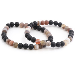 Zeige Details für Turmalin (Schörl) mit Botswana Achat Kugeln  6mm (3x3 Kugeln) Armband, matt Bild von Turmalin (Schörl) mit Botswana Achat Kugeln  6mm (3x3 Kugeln) Armband, matt