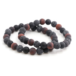 Zeige Details für Rotes Tigerauge & Lava & Onyx Kugeln  8mm Armband, matt Bild von Rotes Tigerauge & Lava & Onyx Kugeln  8mm Armband, matt