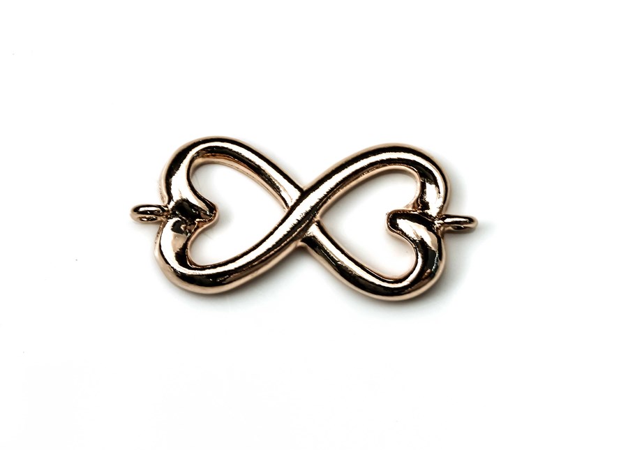 Image de Infinity Herz 27x12mm mit zwei Ringen Anhänger, Silber rosévergoldet