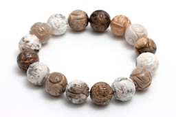 Vedere dettagli per Bracciale in Agata bianca (marrone) con incisione a perlina tonda 12 mm Immagine di Bracciale in Agata bianca (marrone) con incisione a perlina tonda 12 mm