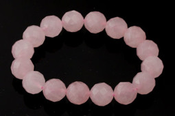 Vedere dettagli per Bracciale con perline sfaccettate di quarzo rosa da 12 mm Immagine di Bracciale con perline sfaccettate di quarzo rosa da 12 mm