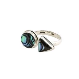 Vedere dettagli per Anello rotondo e triangolare con cabochon di conchiglia Paua, regolabile, argento 925 Immagine di Anello rotondo e triangolare con cabochon di conchiglia Paua, regolabile, argento 925