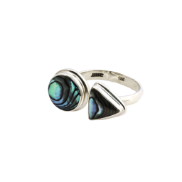 Bild von Paua Muschel Cabochon Rund & Triangel Ring, verstellbar, Silber 925