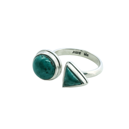 Bild von Türkis Cabochon Rund & Triangel Ring, verstellbar, Silber 925