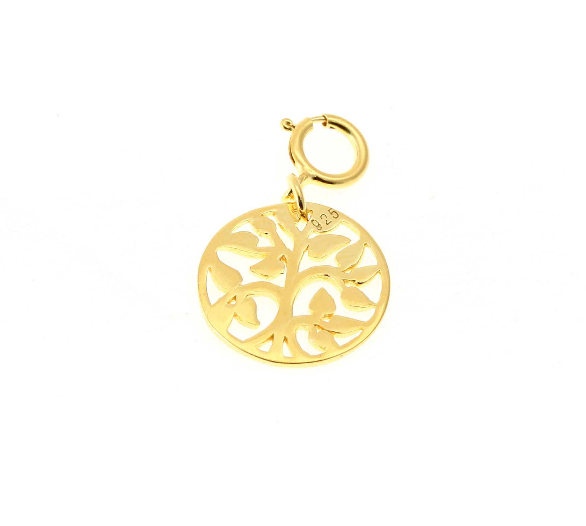 Bild von Charm Lebensbaum 12mm mit Federring Anhänger, Silber vergoldet