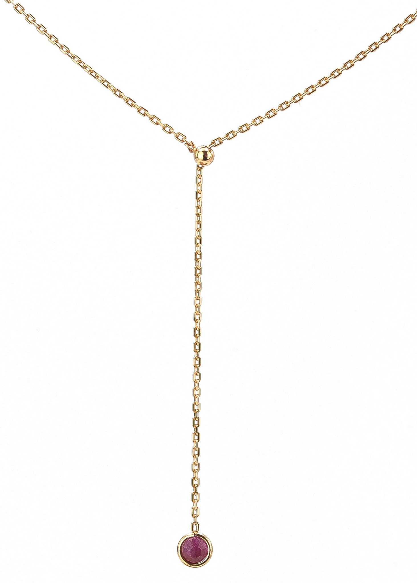 Bild von "Dangeling Stone" Rubin verstellbar, 65cm Halskette. Silber vergoldet