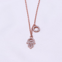 Bild von Hand der Fatima mit CZ Halskette 45m, Silber 925 roségold