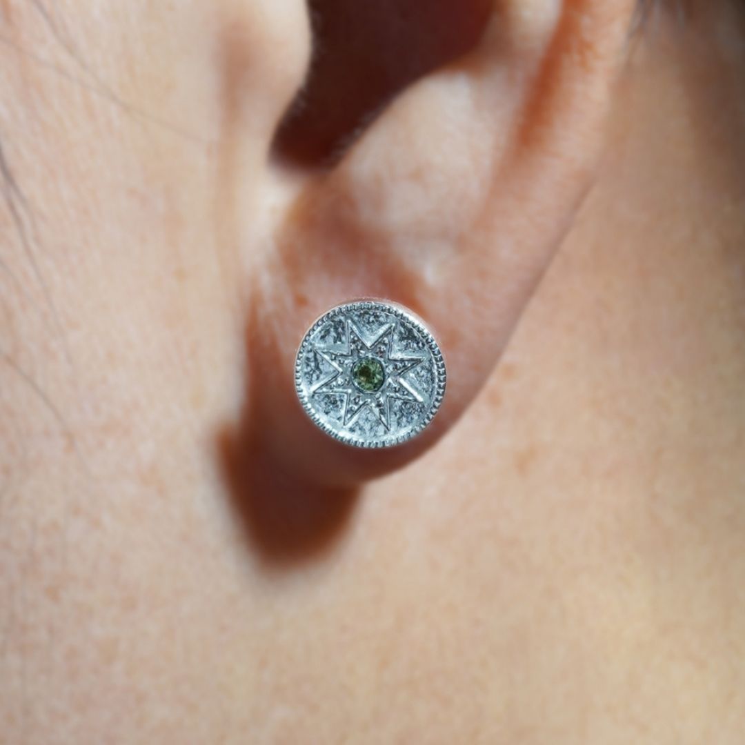 Image de Peridot fac. "Star Shield" 10mm Ohrstecker, Silber 925