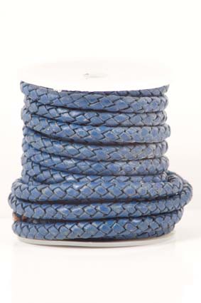 Immagine di Lederband geflochten 6mm dunkelblau antik, auf 5m-Rolle