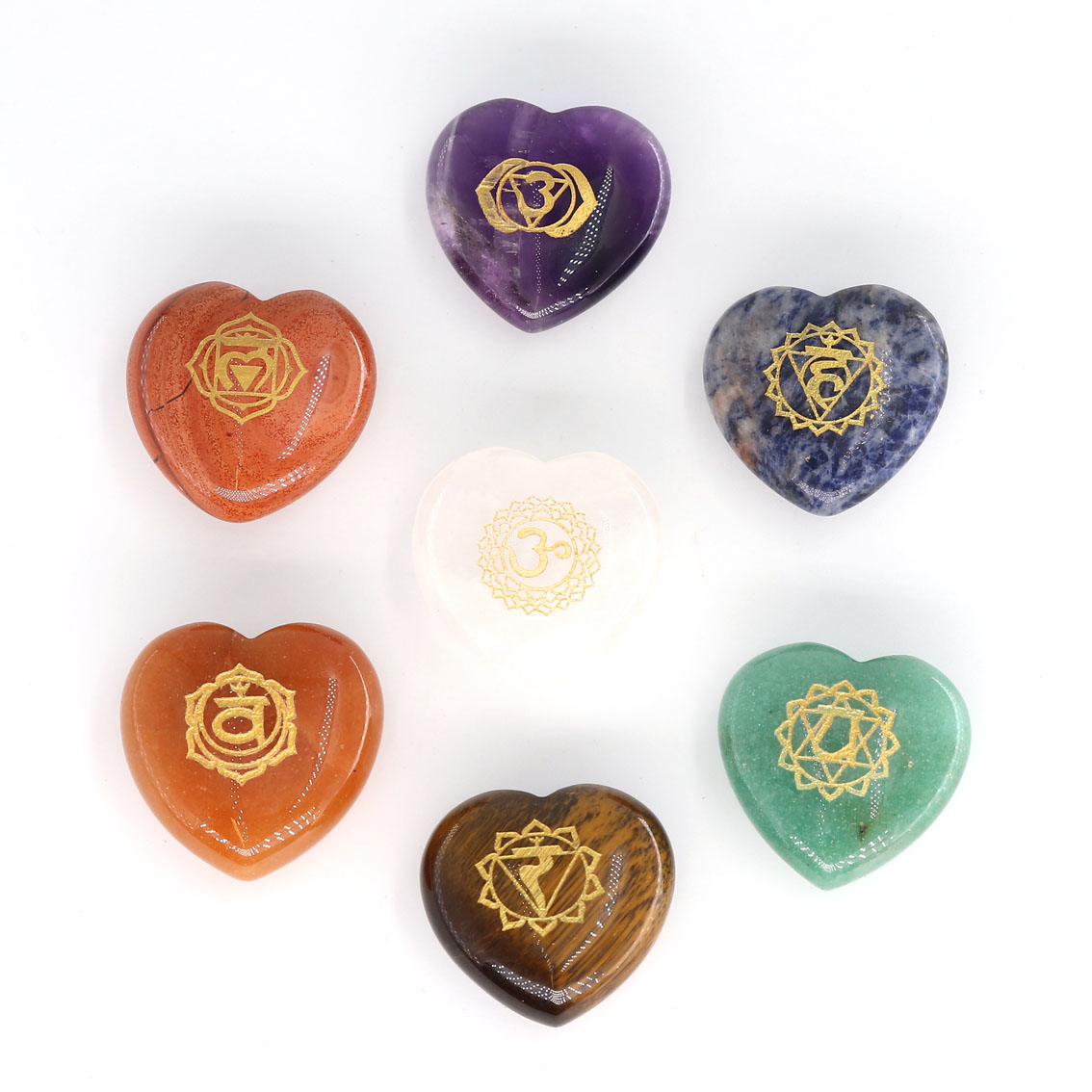 Bild von Chakra Set "Love Hearts" 30mm mit Gravur goldfarben