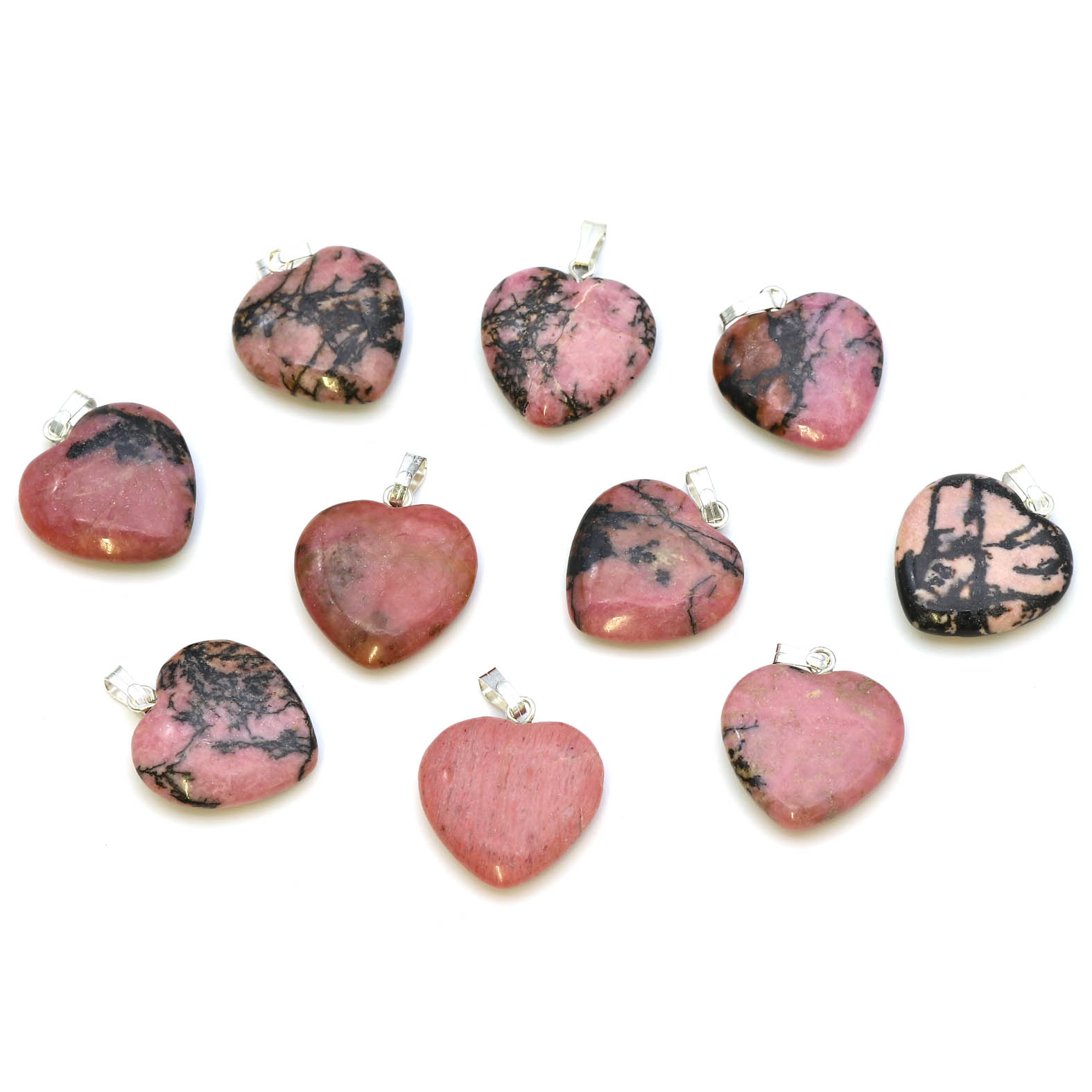 Image de Rhodonite "Love Heart" 20x6mm Pendentif avec oeillet métallique