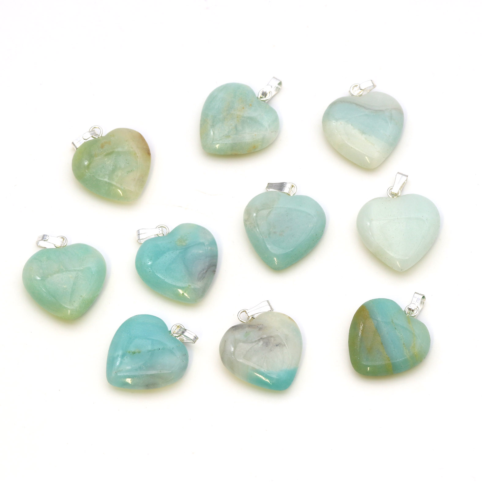 Image de Amazonite "Coeurs Love Heart" 20x6mm Pendentif avec oeillet métallique