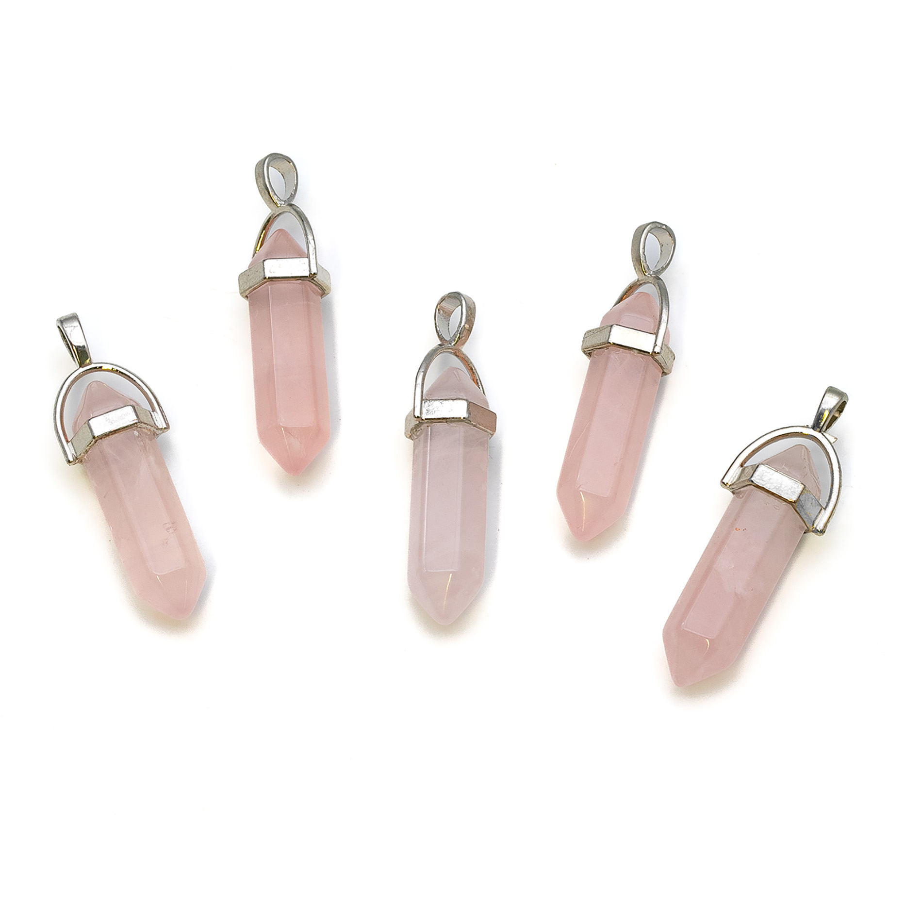 Image de Quartz rose Pointe bi terminée 30x10mm Pendentif avec oeillet métallique