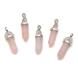 Zeige Details für Rosenquarz Doppelender Spitze 30x10mm Anhänger mit Metallöse Bild von Rosenquarz Doppelender Spitze 30x10mm Anhänger mit Metallöse