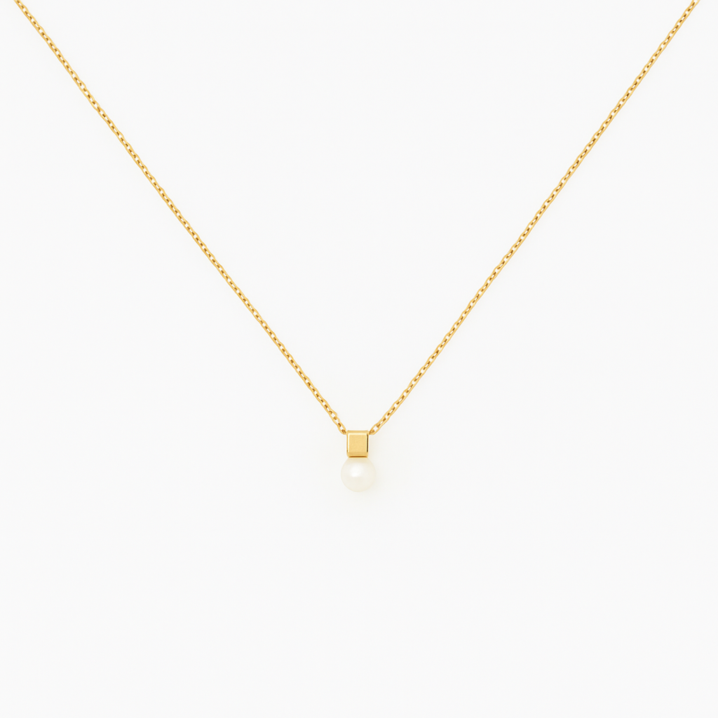 Bild von Perle Würfel 3.5mm "Cube" Halskette 40+5cm. Silber vergoldet