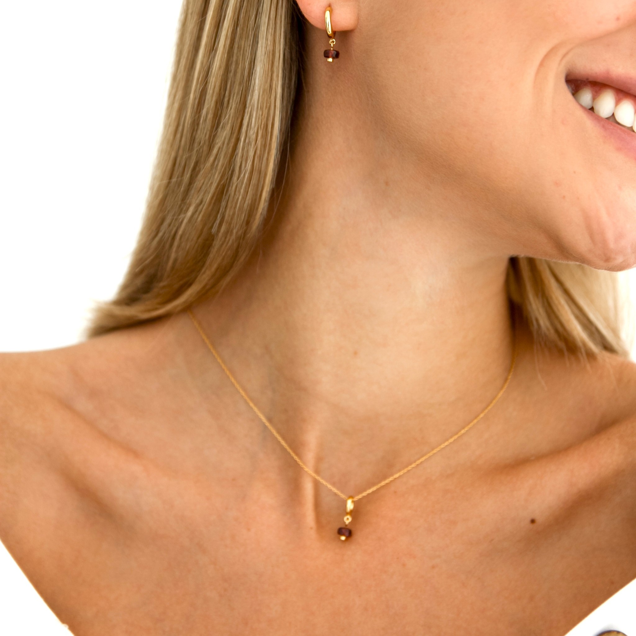 Bild von "Chunky Button" Granat 5mm Halskette 40+5cm. Silber vergoldet