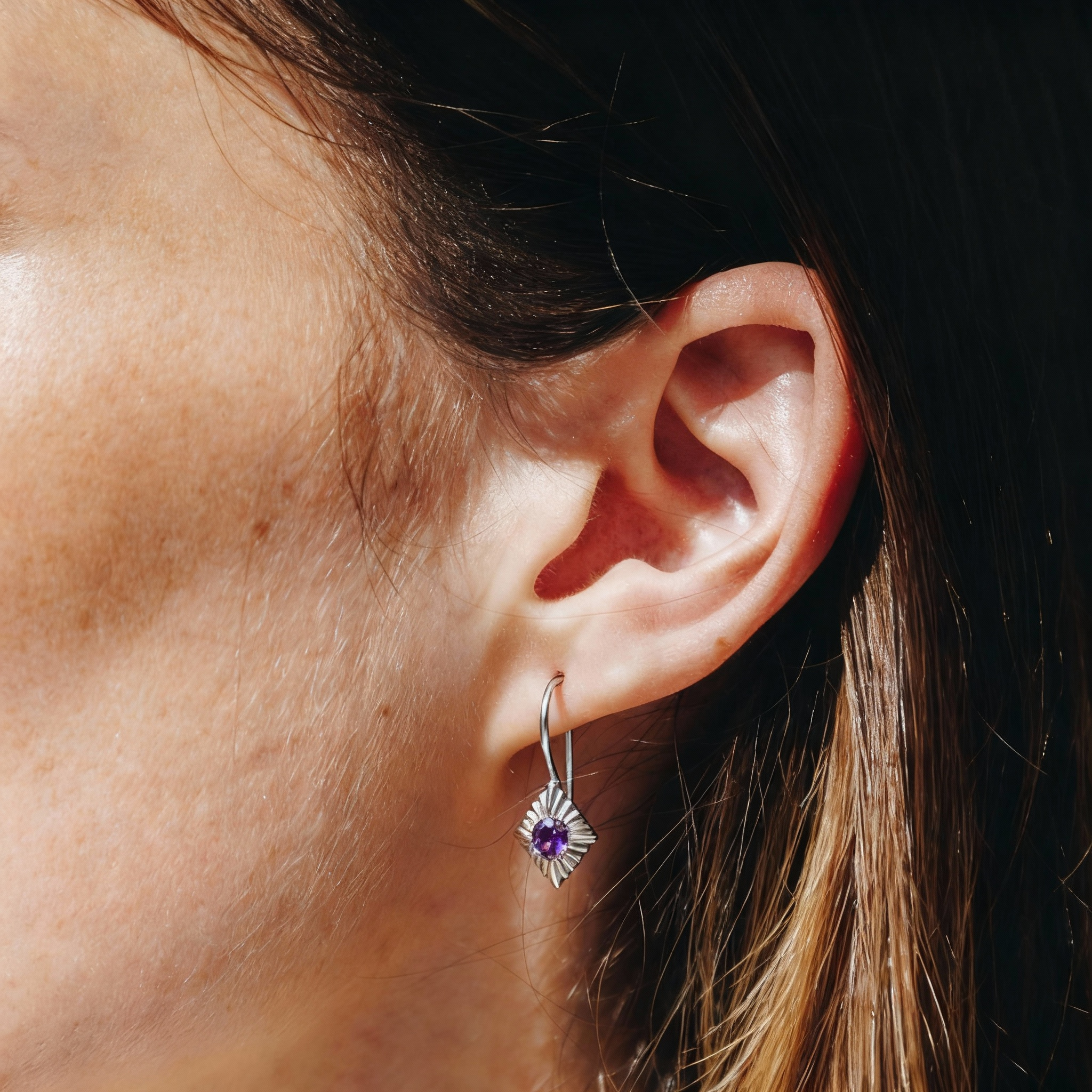 Image de "art-déco". Améthyste. Boucles d'oreilles. Argent 925