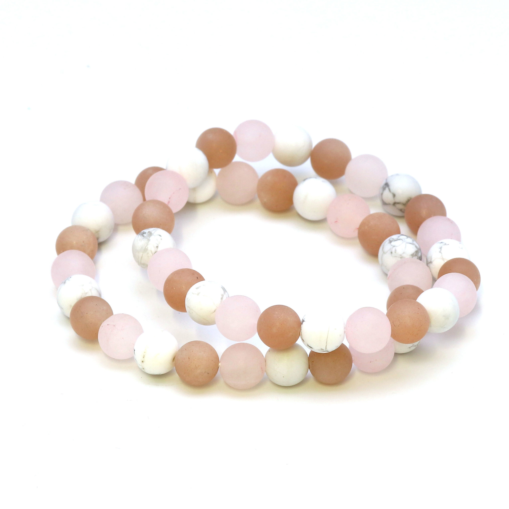 Immagine di Bracciale di Magnesite, Pietra di luna e Quarzo rosa da 8 mm (satinato)
