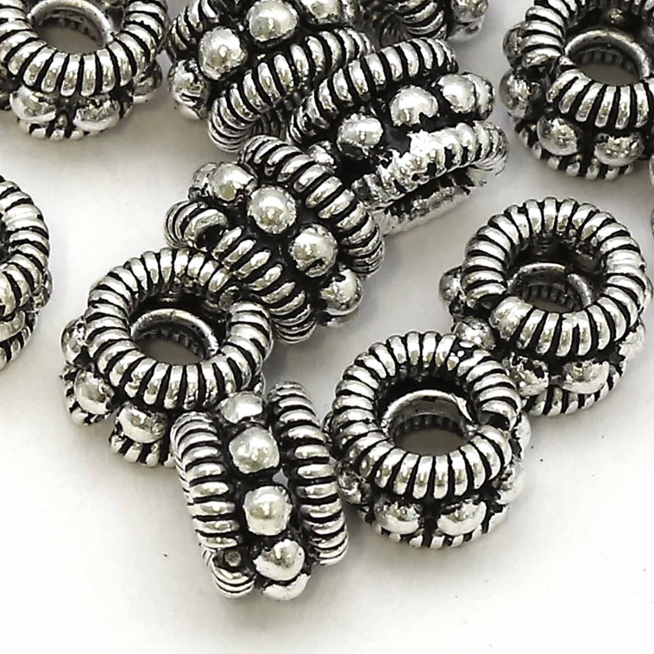 Bild von Granulations-Rondellen geriffelt 6x4mm, Silber 925 geschwärzt