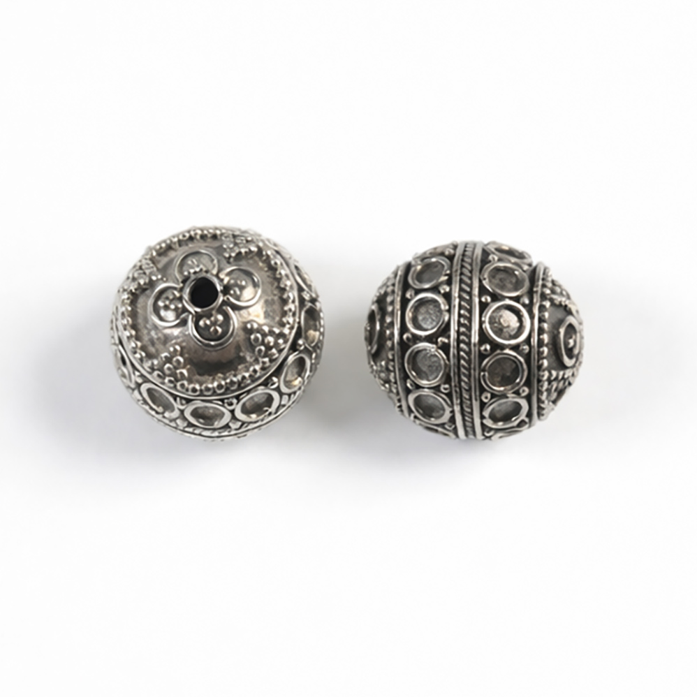 Bild von Kugeln verziert 18mm, Silber 925 geschwärzt