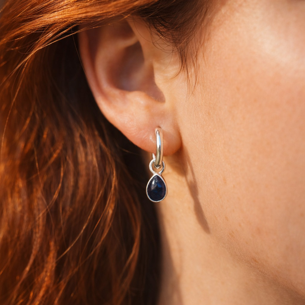 Immagine di Ciondolo "goccia cabochon 12x6mm" per creoli, argento 925